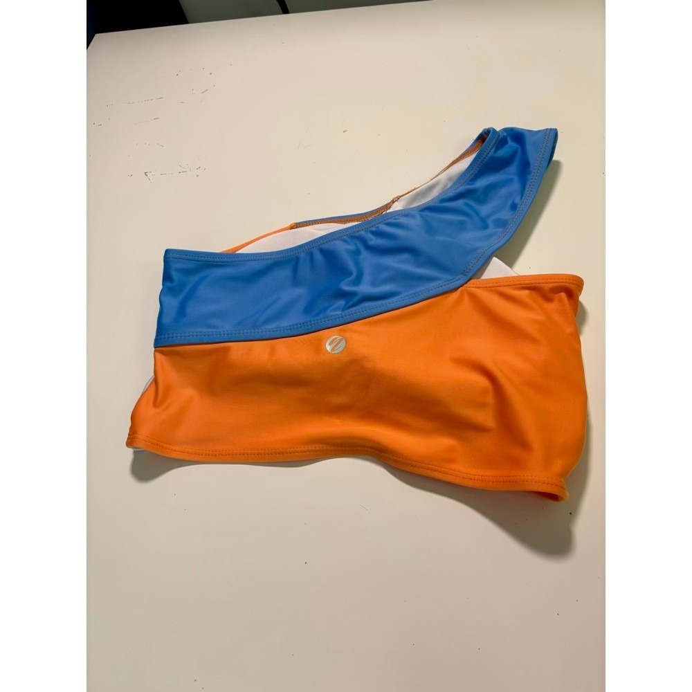 Nani Swimwear - Two-Tone Blue & Orange One-Shoulder Bikini Top - Picture 2 of 8